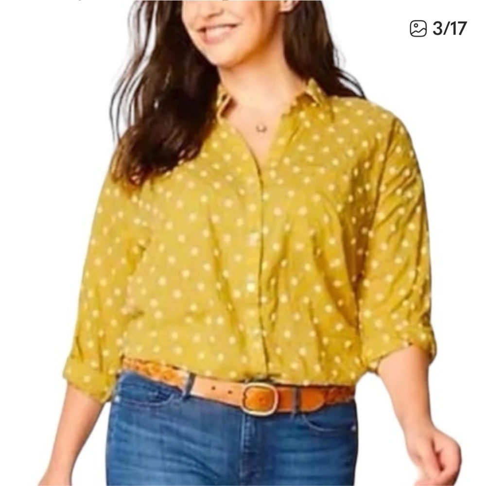 J. Jill Yellow Polka Dot Button Down Shirt
